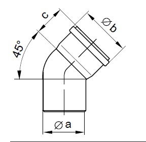 110mm Flue Pipe 45 Degree Bend Diag